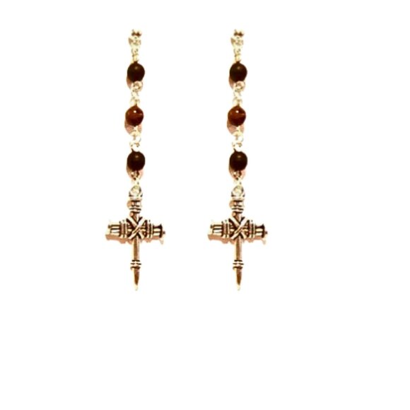 STEEL CROSS BEADED EARRINGS - Picture 3 of 3